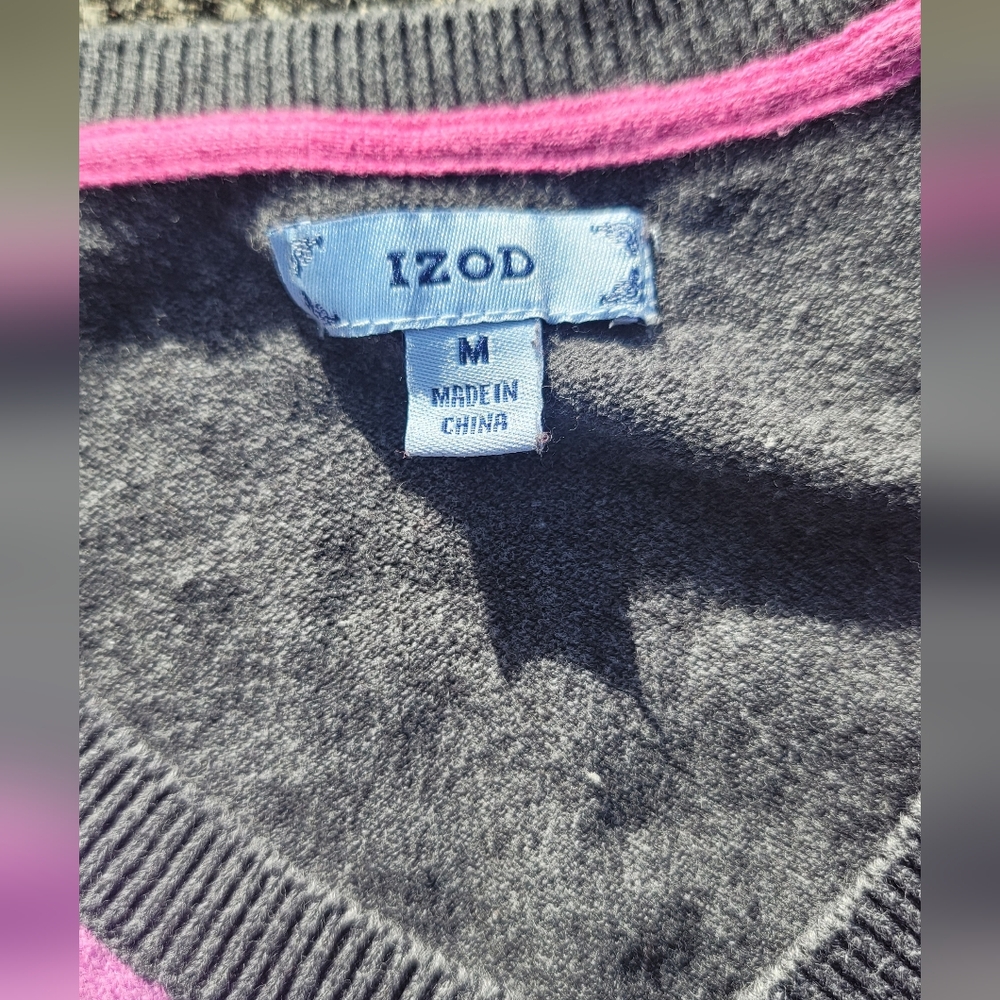 Izod V-Neck Sweater with Pink and Gray Argyle - Picture 2 of 2